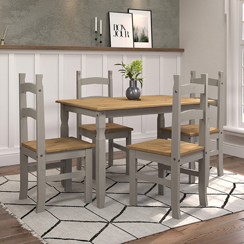 Solid pine dining set and four chairs, 150cm
