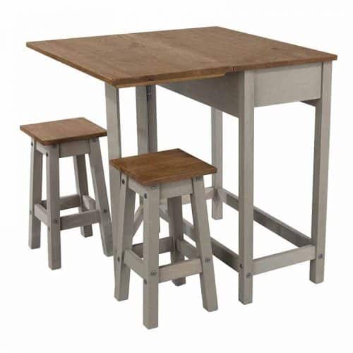 Drop-leaf breakfast table in grey with two stools