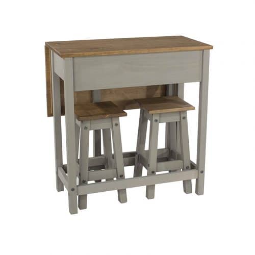Drop-leaf breakfast table in grey with two stools - Image 6