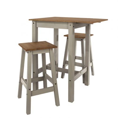 Breakfast drop-leaf table in grey with two stools - Image 3