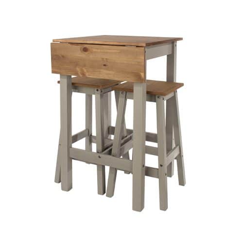 Breakfast drop-leaf table in grey with two stools - Image 4