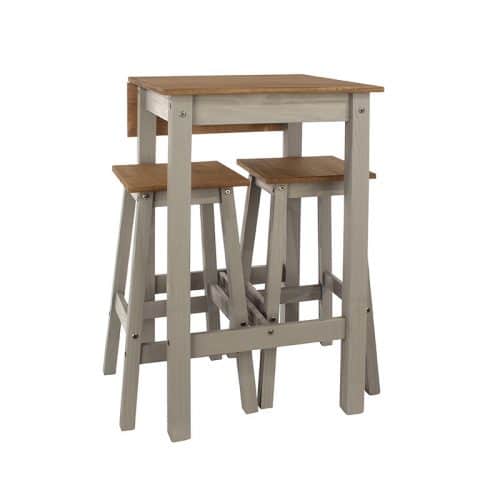 Breakfast drop-leaf table in grey with two stools - Image 5