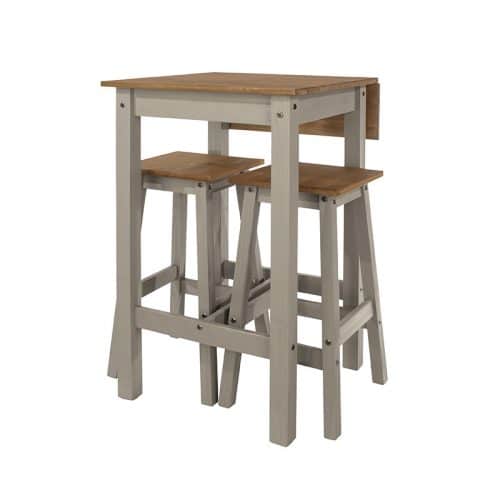 Breakfast drop-leaf table in grey with two stools