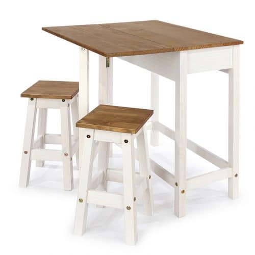 The white drop-leaf breakfast table and stool set - Image 4