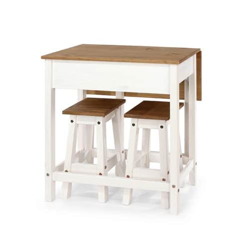The white drop-leaf breakfast table