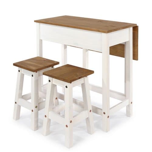 The white drop-leaf breakfast table and stool set - Image 3