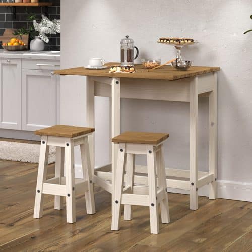 The white drop-leaf breakfast table and stool set - Image 2