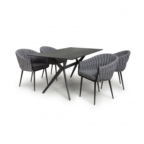 Timor 1.6m black & 4 Pandora grey dining set