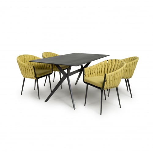 Image of the Timor 1.6m Black & 4 Pandora Yellow Dining Set