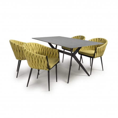 Timor 1.6m grey & 4 Pandora yellow dining set