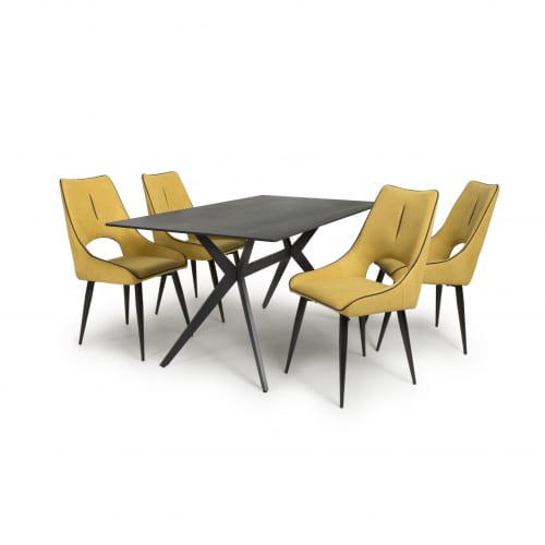 Timor 1.6m black & 4 Lima yellow dining set
