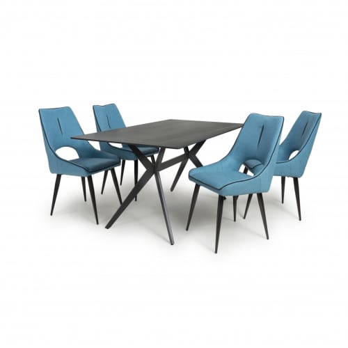 Timor 1.6m black & 4 Lima blue dining set