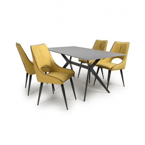 Timor 1.6m grey & 4 Lima yellow dining set