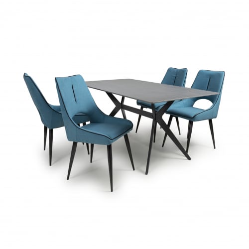 Timor 1.6m grey & 4 Lima blue dining set