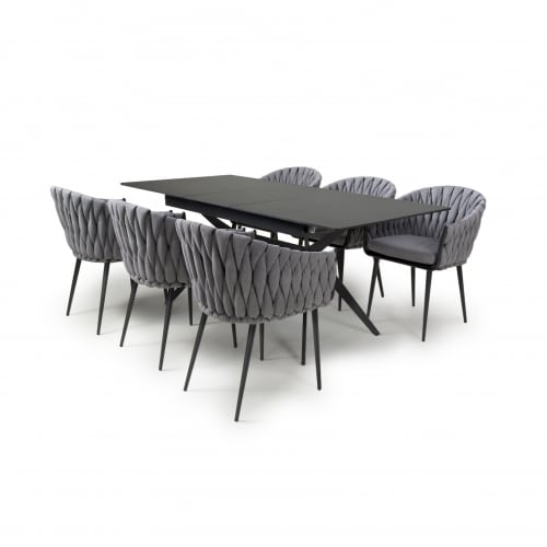 Timor extending black & 6 Pandora grey dining set