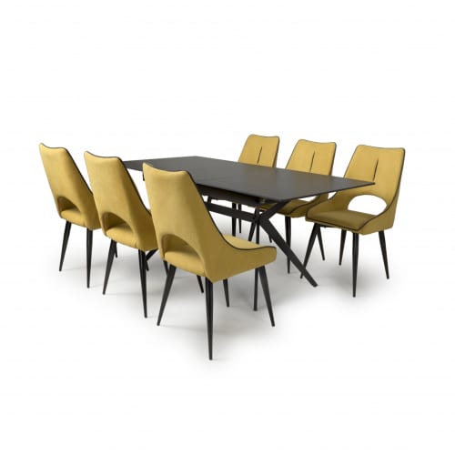 Timor extending black & 6 Lima yellow dining set