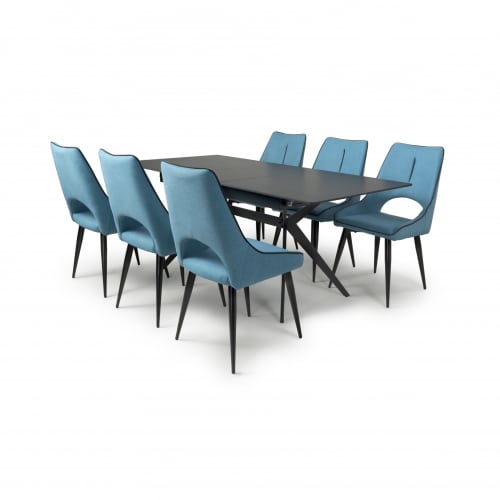 Timor extending black & 6 Lima blue dining set