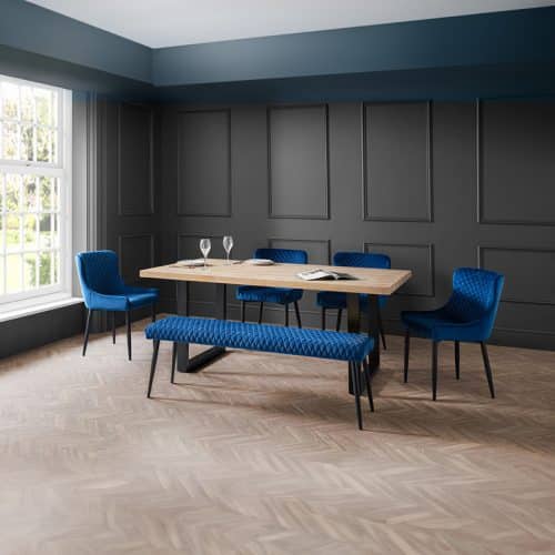 Berwick Dining Table, Luxe Low Blue Bench & 4 Luxe Blue Chairs - Image 2