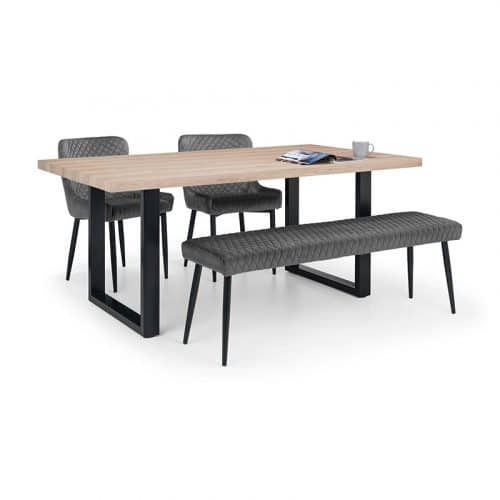 Berwick Dining Table, Luxe Low Grey Bench & 2 Luxe Grey Chairs