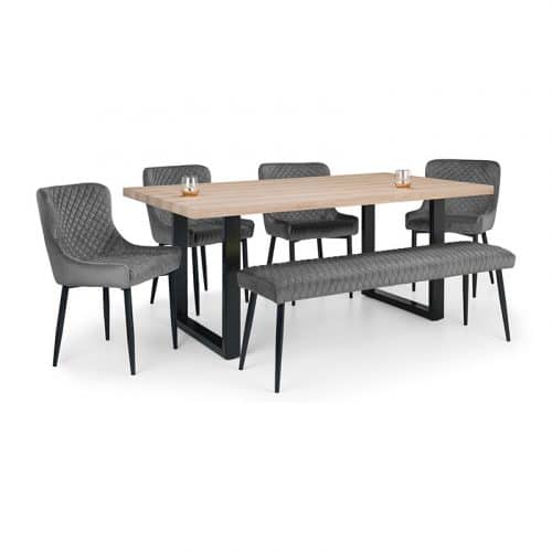 Berwick Dining Table, Luxe Low Grey Bench & 4 Luxe Grey Chairs