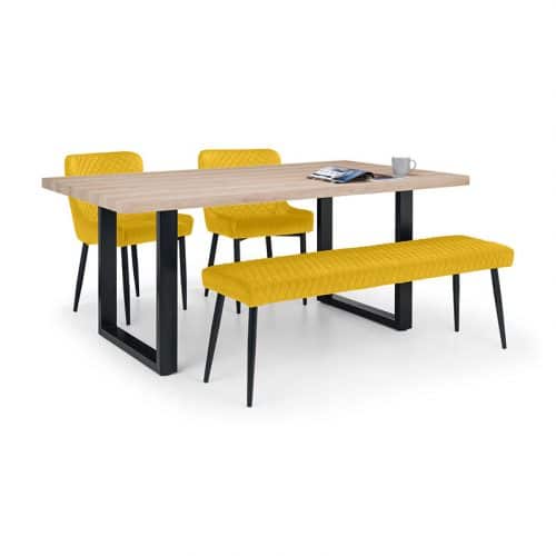 Berwick Dining Table, Luxe Low Mustard Bench & 2 Luxe Mustard Chairs