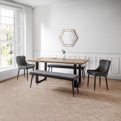 Berwick Dining Table, 2 Luxe Low Grey Benches & 2 Luxe Grey Chairs