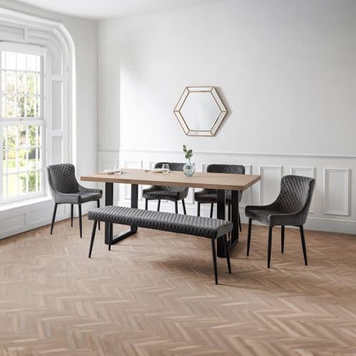 Berwick Dining Table, Luxe Low Grey Bench & 4 Luxe Grey Chairs