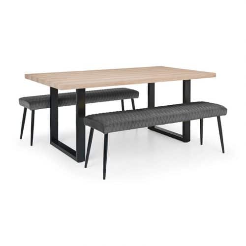 Berwick Dining Table & 2 Luxe Low Grey Benches