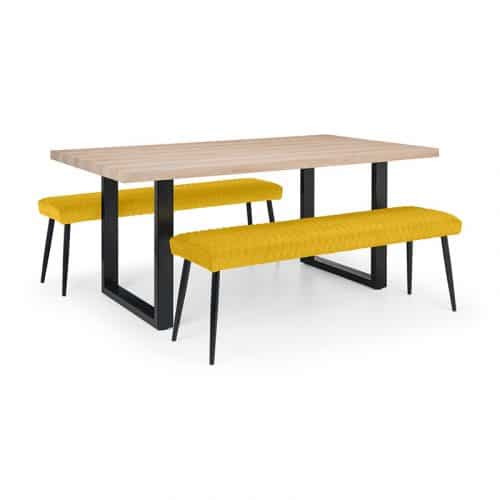 Berwick Dining Table & 2 Luxe Low Mustard Benches
