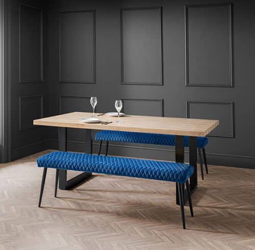 Berwick Dining Table & 2 Luxe Low Blue Benches - Image 2