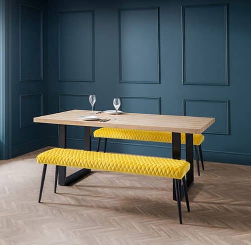 Berwick Dining Table & 2 Luxe Low Mustard Benches - Image 2