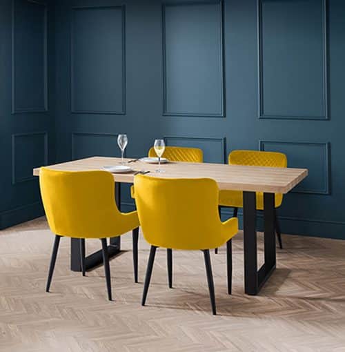 Berwick Dining Table & 4 Luxe Mustard Chairs