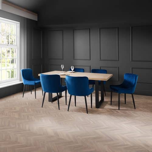 Berwick Dining Table & 6 Luxe Blue Chairs