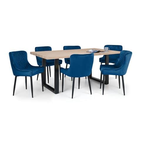 Berwick Dining Table & 6 Luxe Blue Chairs