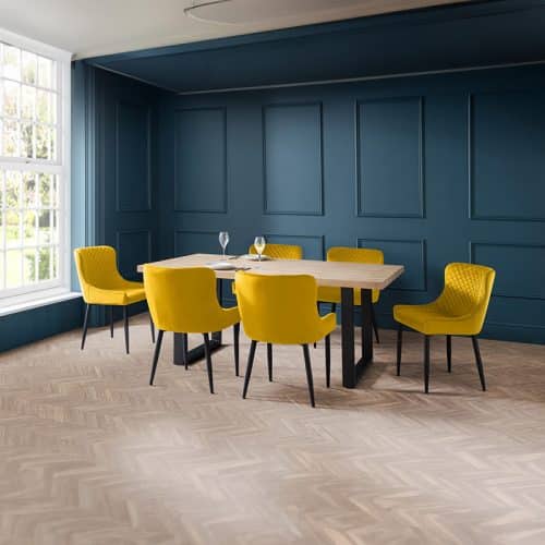 Berwick Dining Table & 6 Luxe Mustard Chairs