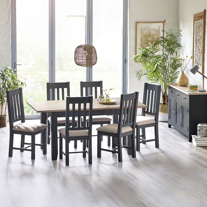 Bordeaux Dining Set (6 Chairs) - Dark Grey