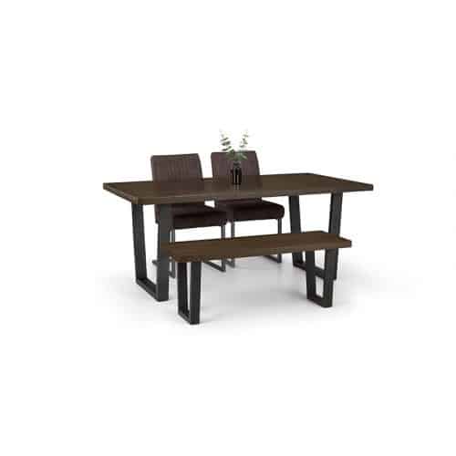 Brooklyn dining table dark oak, bench & 2 charcoal chairs