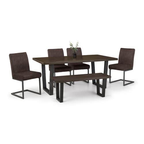 Brooklyn Dining Table Dark Oak, Bench & 4 Charcoal Chairs