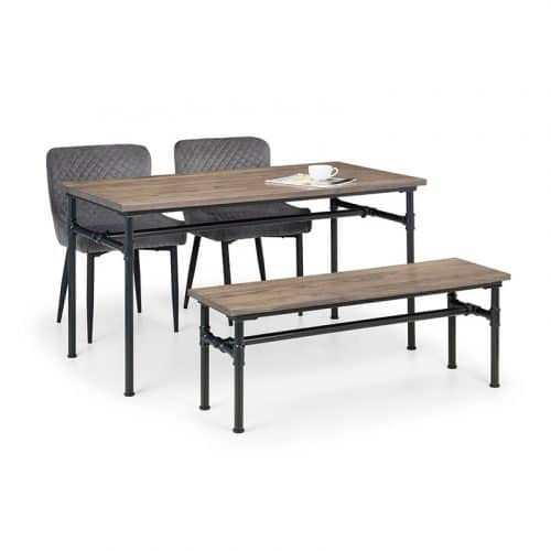 Carnegie dining table, bench & 2 luxe grey chairs