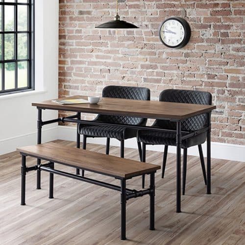 Carnegie dining table, bench & 2 luxe grey chairs