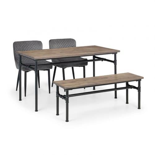 Carnegie dining table, bench & 2 luxe grey chairs