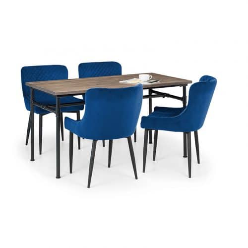 Carnegie dining table & 4 luxe blue chairs