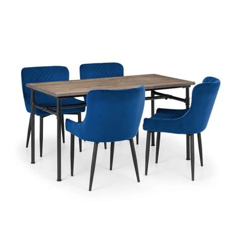 Carnegie dining table & 4 luxe blue chairs