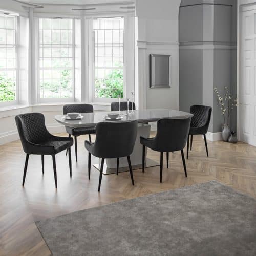 Como high gloss grey table & 6 luxe grey chairs