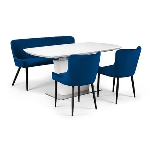 Como & Luxe blue dining set (2 chairs & bench)