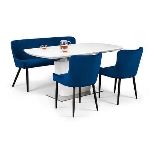 Como & Luxe blue dining set (2 chairs & bench)
