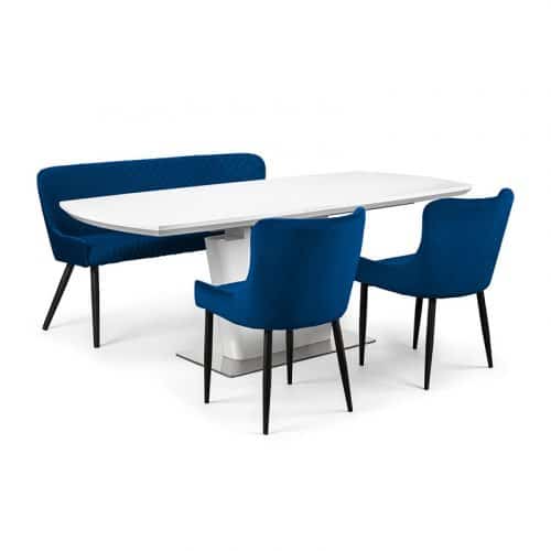 Como & Luxe blue dining set (2 chairs & bench)