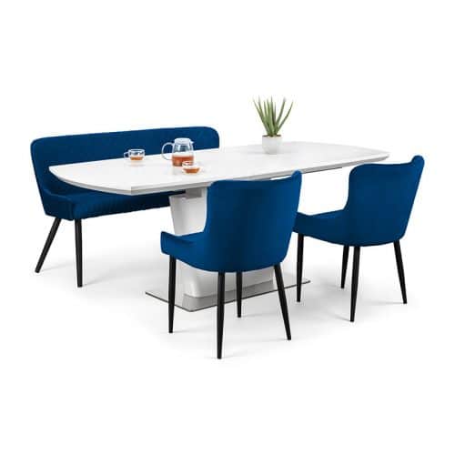Como & Luxe blue dining set (2 chairs & bench)