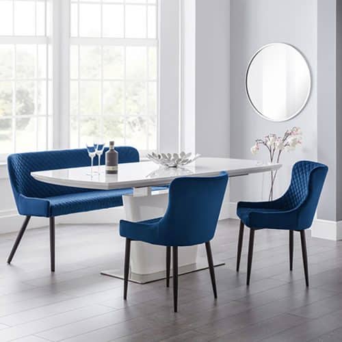 Como & Luxe blue dining set (2 chairs & bench)