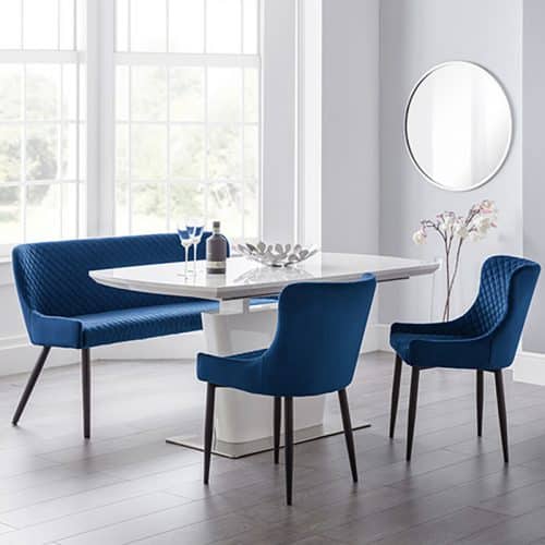 Como & Luxe blue dining set (2 chairs & bench)